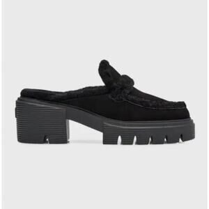 Stuart Weitzman Soho Chill Suede Shearling Loafer Mule Black 9.5B Platform